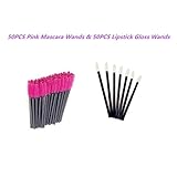 G2PLUS 50 Pack Disposable Eyelash Mascara Brushes Wands Applicator Pink+50 Pack Disposable Makeup Lip Brushes Lipstick Gloss Wands Applicator Makeup Brush Kits