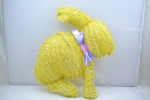 WG Happy Spring Tinsel Wreath - Happy Easter Bunny Rabbit - Yellow