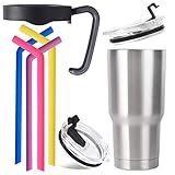 Stainless Steel Tumbler (20 oz.) w/ 4 Reusable Silicone Straws 2 Flip-Top Lids