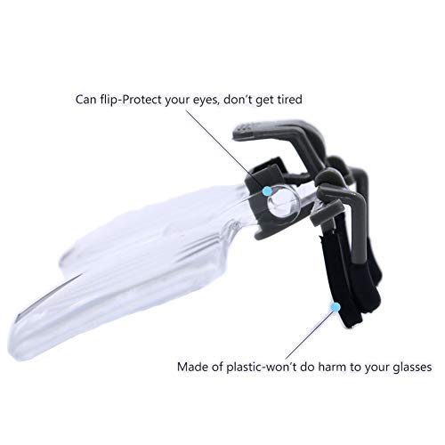 Beileshi Clip On and Flip Up 2X Magnifying Lens Glasses Clamping Piece Great for Reading Needlework Crafts Map Reading and Viewing Coins and Stamps