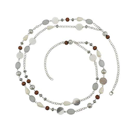 Bocar 14K Gold Plated Link Chain 2 Layer Crystal Wood Acrylic Colorful Women Party Long Necklace Gift (NK-10084-grey) โ image 1