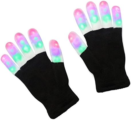 LED Gloves, Flashing LED Finger Light Gloves with Colorful Rave 7 Colors Light Show for All Parties,Panda Santa
