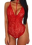 Sexy Lingerie Lace Floral Sheer Underwear Choker Bodysuit Babydoll Nightwear