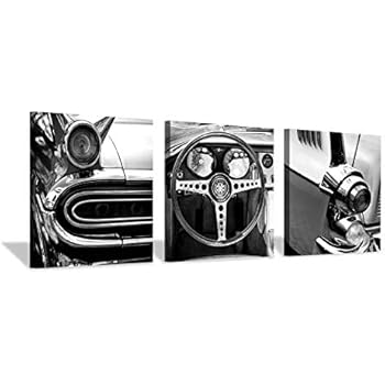 Vintage Car Canvas Wall Art: Black & White Contrast Transportation Art Print Artwork for Bedrooms Living Rooms (20