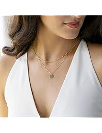 Mevecco Collar con colgante de corazón con capas, hecho a mano, chapado en oro de 18 quilates, diseño de flecha, collar largo para mujer