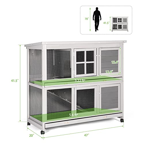 Esright Outdoor 47'' Rabbit Hutch Two Story Bunny Cage Indoor Wooden