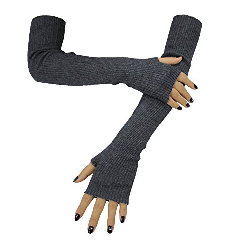 Farlenoyar Women Knit Cashmere Soft Winter Warm Gloves Arm Warmer Long Fingerless Gloves (Dark Grey)