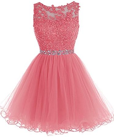 ALAGIRLS Short Beaded Prom Dress Tulle Applique Homecoming Dress Coral US26Plus