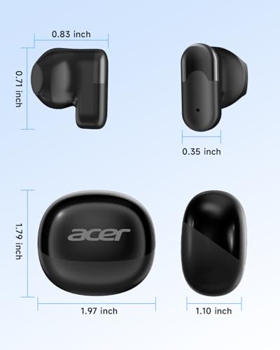 Acer Wireless Earbuds, Bluetooth 6.0 Headphones with 35H Playtime, ENC Noise Canceling for Clear Calls, IP55 Water-Dust Resistant, Immersive 13mm Driver Audio, Smart Touch Control for iOS & Android