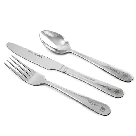 Niños 3 piezas Corona de cubertería - niños nombre grabado: Amazon.es: Hogar