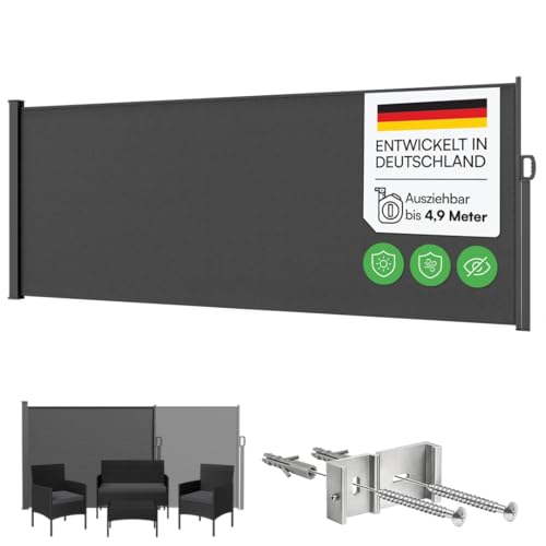 STEELSØN Zirella Seitenmarkise 200x485 cm, Anthrazit, ausziehbar, aus Stahl