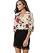 SheIn Women's Floral Printed V Neck High Low Hem Cuffed Sleeves Blouse - Multicolor XX-Large