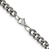 The Black Bow Men's 7.5mm Dark Gray Titanium Classic Curb Chain Necklace, 24 Inch
