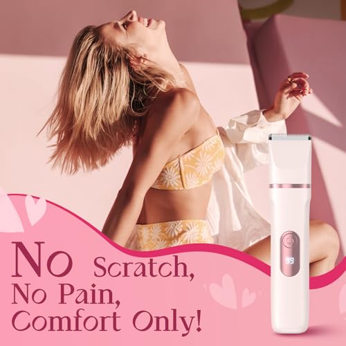 Bikini Trimmer for Women, 3-in-1 Lady Shaver with LED Display, Electric Razor for Women, Pubic Hair Trimmer, IPX7 Waterproof Wet & Dry, Ceramic Blade, USB Charging Dock, Pink