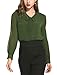 ACEVOG Elegant Blouse Womens Pussycat Bow Tie Neck Long Sleeve Chiffon Work Blouse Shirts for Office,Army Green,X-Large