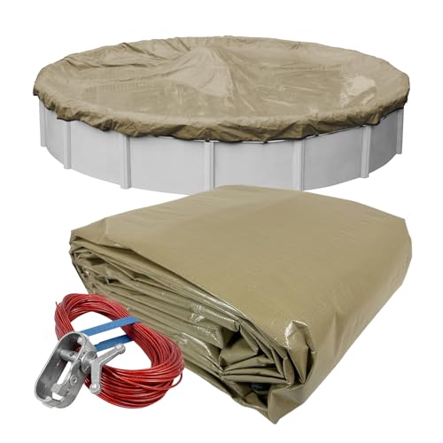 Robelle 28 ft Industrial Taupe Winter Pool Cover for Above Ground Pools, 4 ft O…