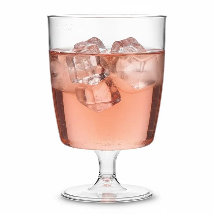 Regalzone 60 x One Piece Disposable Plastic Wine Glasses (200ml). Ideal for picnics, Camping and Glamping, Festivals, Outdoor Pool, BBQ, Garden and Special Occasions. Offer Pack of 60 Glasses.