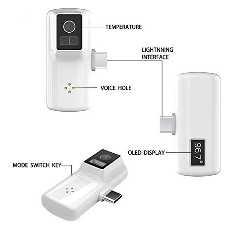 BiuBuy No-Touch Forehead Thermomètre, Infrared Thermomètre for Adult and Kids, Digital USB Type Cellphone Thermodetector, ℃ / ℉ Adjustable (White, Lightning)