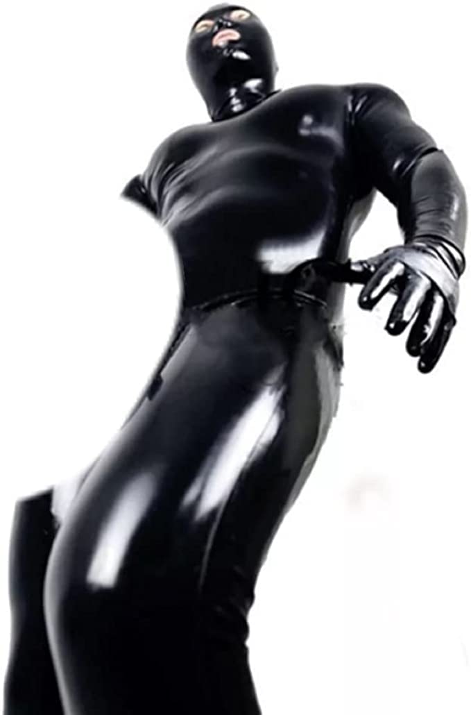 Men's PVC Leather Zipper Bodysuit Jumpsuit Catsuit Clothing Prisoner Patent Leather Jumpsuits Cosplay Catsuit Gloves Mask Bodysuit Medium