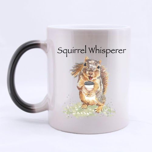 SCSF Squirrel Whisperer Squirrel Coffee Mugs Heat Sensitive Morph Mug Ceramic Material Color Change Morning Mug 11 Ounces