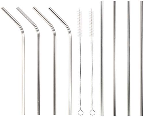 Rosenstein & Söhne Metallstrohhalme: Set mit 8 Edelstahl-Trinkhalmen und 2 Reinigungsbürsten (Cocktail Trinkhalm, Cocktail Trinkhalm aus Edelstahl, Mitbringsel)