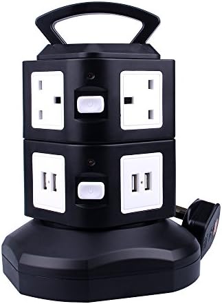 LIFEET Vertical Power Strip Multi-sockets 6 Outlets and 4 USB, 2500W, 110-250 Worldwide Voltage Tower Power Socket Outlets with 6.5 Feet Cord for Home and Office or Store