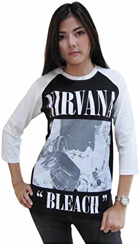 Rerock4ever Womens Nirvana Bleach Album Kurt Cobain Raglan T-Shirt (Large)