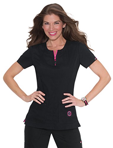 Koi Lite Women's Serenity Round Zip Neck Solid Scrub Top Small Black