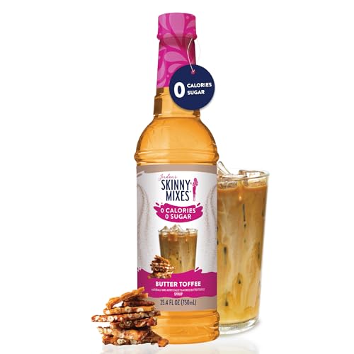 JORDAN’S SKINNY SYRUPS SUGAR FREE COFFEE SYRUP, BUTTER TOFFEE FLAVOR DRINK MIX, ZERO CALORIE FLAVORING FOR LATTES, PROTEIN SHAKE, FOOD & MORE, GLUTEN FREE, KETO FRIENDLY, 25.4 FL OZ, 1 PACK