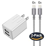 iPhone Charger, ANTAOLE Dual Port Travel Wall Power Adapter 2.4A 12W with Nylon Braided Lightning Cable[2-PACK] 6feet USB Data Charge Sync Cable for iPhone X/8/7/6S/6/ Plus/SE/5S/5C, iPod, iPad