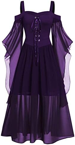 Lookhy Womne Plus Size Cold Shoulder Butterfly Sleeve Lace Up Halloween Dress Medieval Costume Women Corset Vintage Dress Renaissance Club Clothes