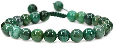 Handmade Gemstone 8mm Round Beads Adjustable Braided Macrame Tassels Chakra Reiki Bracelets 7 Inch