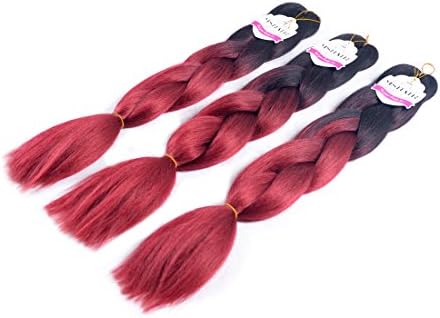 MSHAIR Ombre Jumbo Braiding Hair Extension Synthetic Kanekalon Fiber for Twist Braiding Hair Black/Wine Red Color 24 Inch 3 Pieces/lot