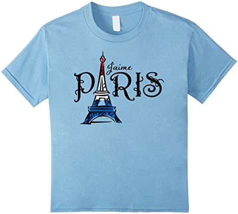 J'aime Paris (I Love Paris) Eiffel Tower French Flag T-Shirt - Kids 8 - Baby Blue