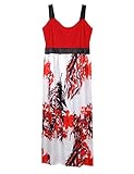AMZ PLUS Womens Sleeveless Sling Print Long Swing Dress Red 3XL