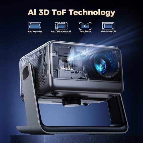 Smart 4K Projector【Netflix Included & Dolby Audio】Auto Focus & Keystone, AMEELA 30000 Lumens Portable Projector with WiFi and Bluetooth, 100,000+ Apps for Bedroom/Home/Outdoor