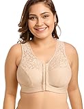 Delimira Women's Front Closure Full Coverage Wirefree Racerback Lace Plus Size Bra Beige 38D