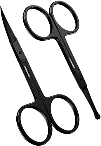 Utopia Care 2 Stück Professionelle Edelstahl-Schönheitsschere - Friseurschere, Augenbrauen Schere, Nasenhaarschere Ohrenschere, Nagelschere Kinder - Sicherer Hautschere - Schwarz