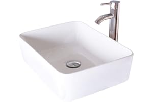 eclife Bathroom Ceramic Sink Bowl Classic White Rectangle Porcelain Vessel Sink and Faucet Combo for Bathroom Countertop Bowl Sink & Chrome Pop Up Drain (T03)