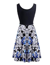 Simier Fariry Vestido floral con cuello redondo y bolsillos para el trabajo o casual.