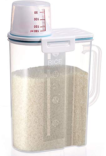 Rice Container Airtight BPA Free 5lb Capacity Cereal Storage Container with Measuring Cup for Kitchen Storage Organization(Blue)