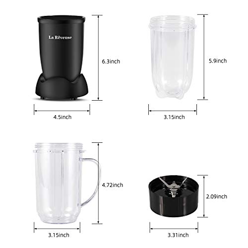 La-Reveuse-Personal-Size-Blender-250-Watts-Power-for-Shakes-Smoothies-Seasonings-Sauces-with-2-Pieces-16-oz-Mug-Black