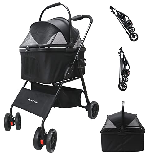 ペットカート 前輪360°回転 折りたたみ 小型犬用ベビーカー 猫犬兼用 軽量コンパクト 取り外し可能 組み立て簡単 ペット用ベビーカー 犬のキャリーカート 犬用カートブレーキ付 飛び出し防止 分離式 通気 耐荷重20kg