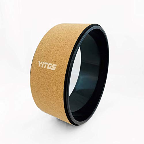 Vitos Fitness Yoga Wheel Roller | for Extreme Yoga Pose, Stretching and Improving Back Bend Deepen Practice Release Tight Muscles (Cork Black 12.6″ x 5″)