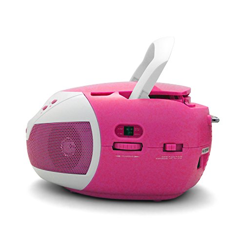 Tyler-Portable-Neon-Pink-Stereo-CD-Player-with-AMFM-Radio-and-Aux-Headphone-Jack-Line-In-TAU105-NPK
