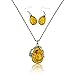 VTG Tibet Silver Yellow Artificial Amber Necklace Hook Earrings Teardrop Pendant Sets