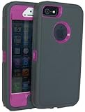 Brand New Iphone 5 5S Body Armor Defender - Comparable to Otterbox Defender + 1pc 3ft Data Cable (Dark Grey on Purple)