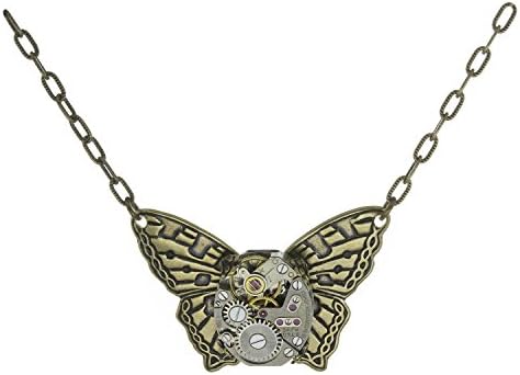 Handcrafted Brass-tone Petite Butterfly Steampunk Clockwork Vintage Victorian Style Pendant Necklace