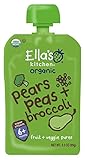 Ella's Kitchen 4+ Months Organic Baby Food, Pears Peas + Broccoli, 3.5 oz (Pack of 6)