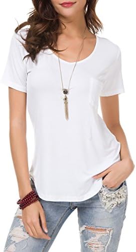 Siteluoyi Womens Casual Short Sleeve V Neck T-Shirts Pocket Blouses Top